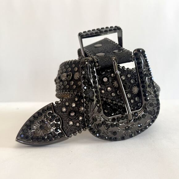Y2K Black Cross Rhinestone Studded Belt – Goth Emo Unisex Style, New - Picture 11 of 11